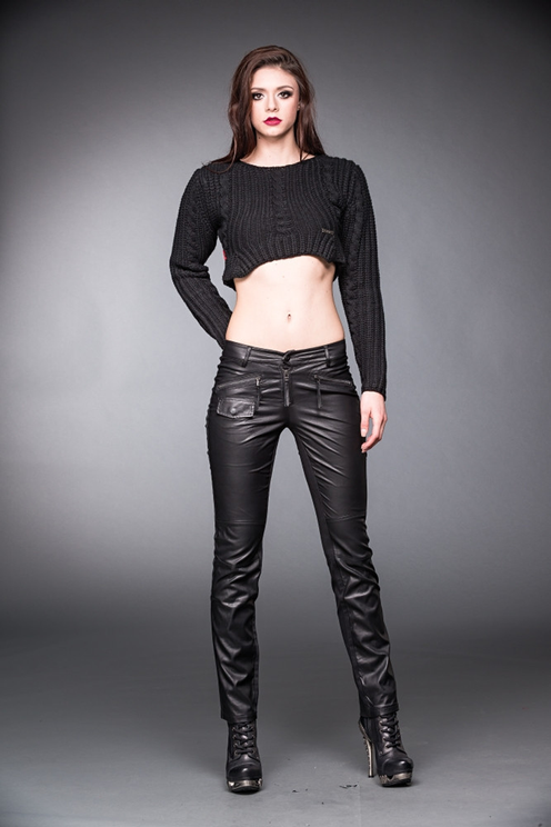 Black Trousers With Leather Look Front Side - Babashope - 3