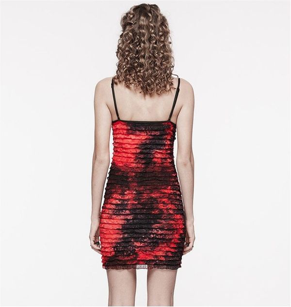 Punkrave Grunge ruffled tie-dyed jurk (red) - Babashope - 7