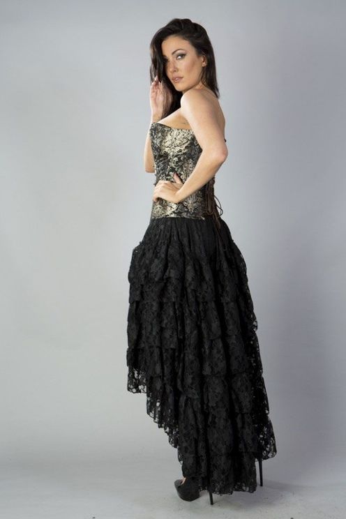 Amelia lange burleque victorian goth rok in zwart kant - Babashope - 3