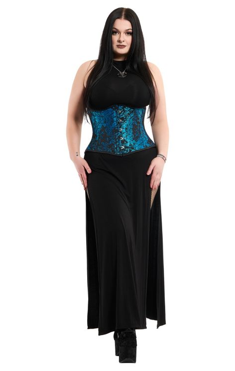 Candy blue black jaquard onderborst corset - Babashope - 5