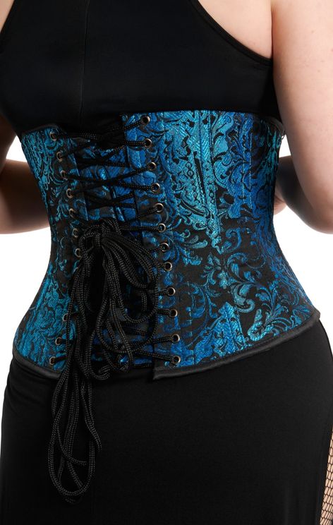 Candy blue black jaquard onderborst corset - Babashope - 5