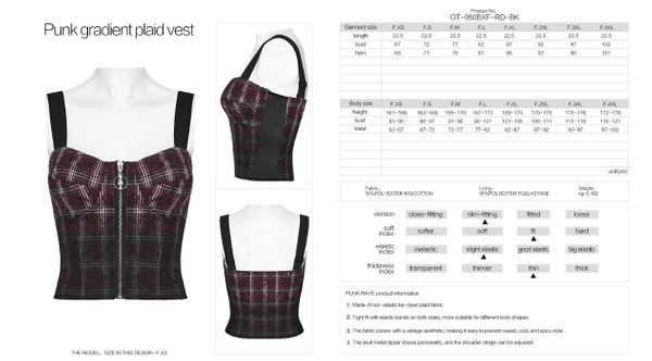 Punk gradient plaid vest red/black - Babashope - 7