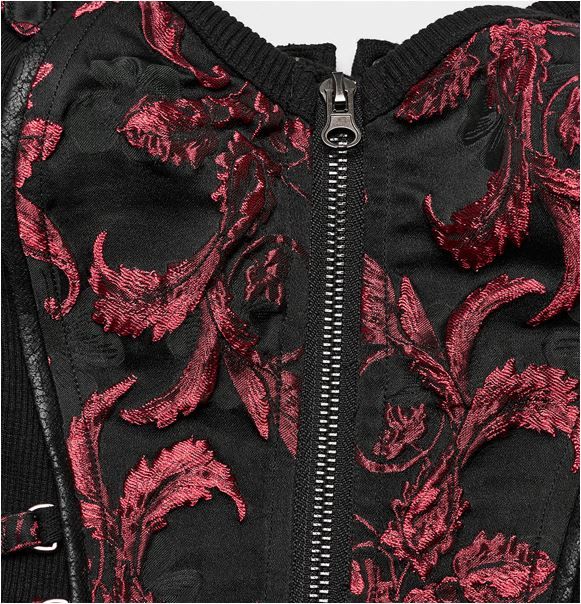 Steampunk jacquard corset top Zwart/rood - Babashope - 8