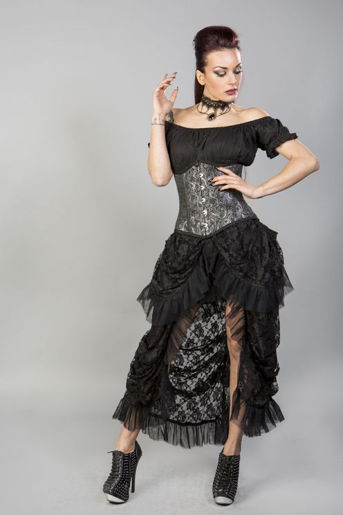 Burleska Candy C-Lock silver brocade Onderborst korset - Babashope - 4