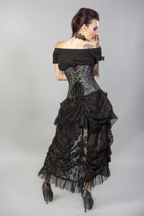 Burleska Candy C-Lock silver brocade Onderborst korset - Babashope - 4