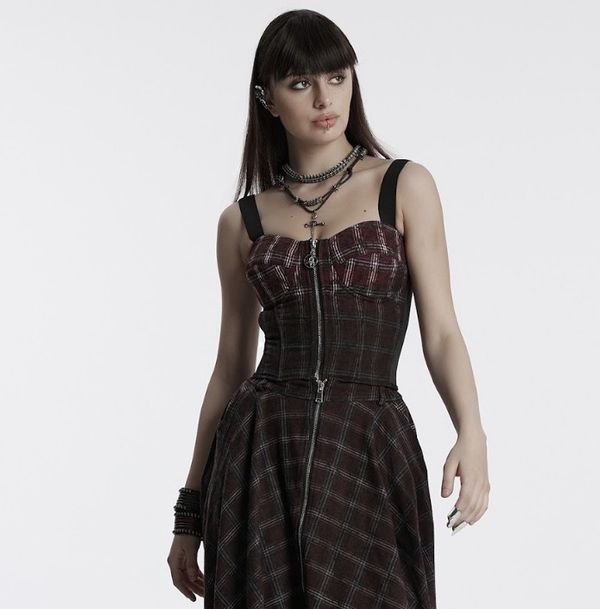 Punk gradient plaid vest red/black - Babashope - 7