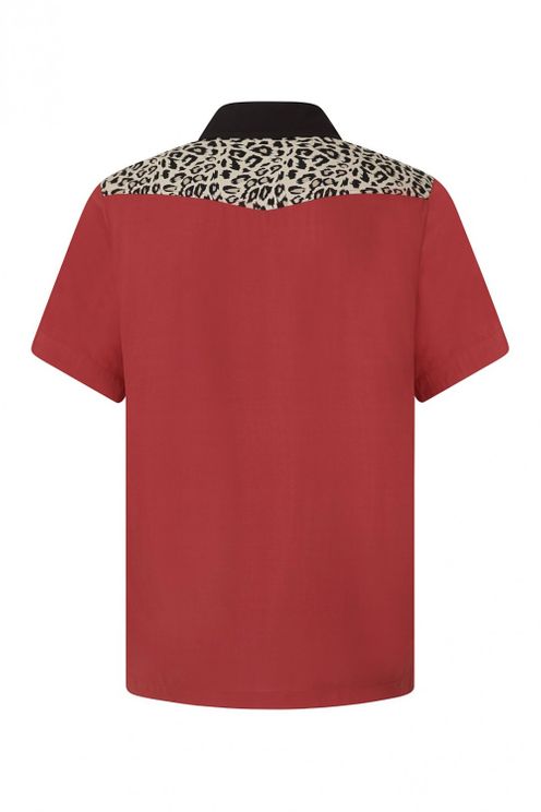 Jeffery contrast leo bowling shirt (red) - Babashope - 4