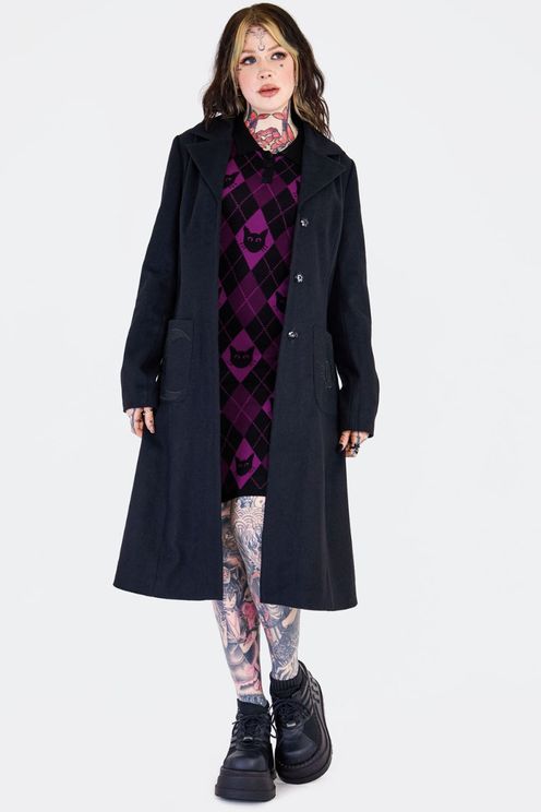 Zon en maan geborduurde mantel jas met riem - Babashope - 5