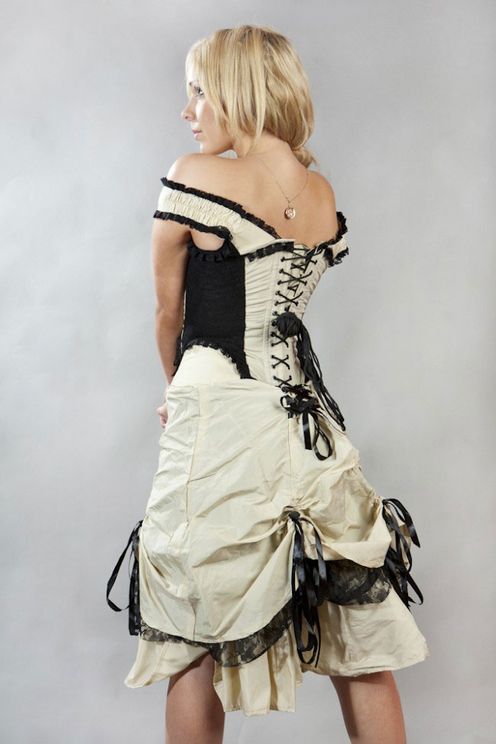 Burleska - Dita corset Dress -  cream/black taffeta - Babashope - 3