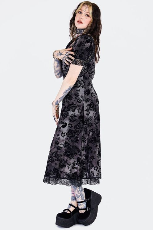 Flocked skull en kant midi jurk - Babashope - 3
