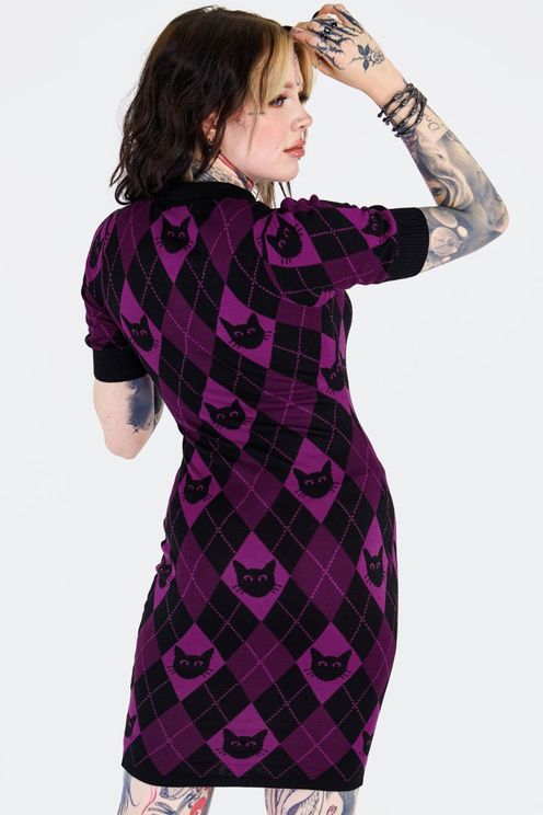 Jawbreaker Argyle Cat Knitted Polo Dress - Babashope - 5