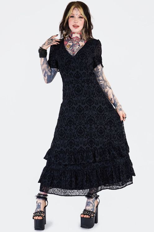 Devore Ruffle Hem Gothic jurk - Babashope - 5