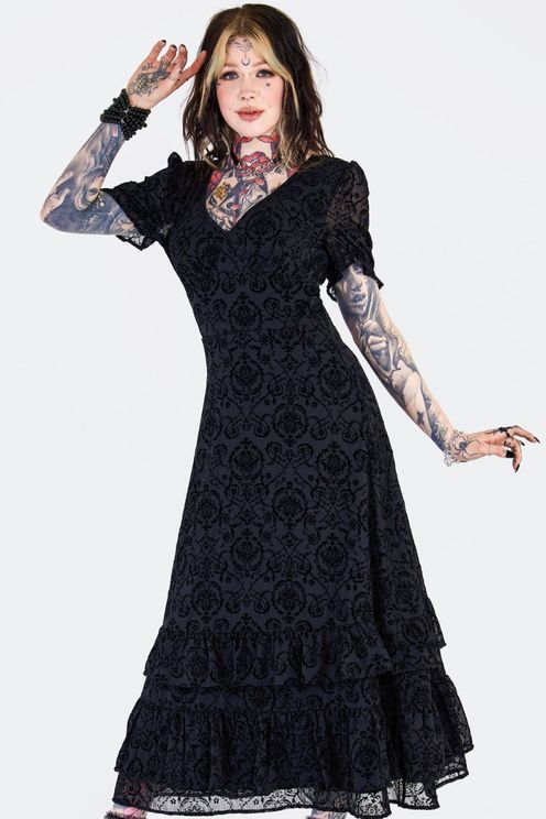 Devore Ruffle Hem Gothic jurk - Babashope - 5