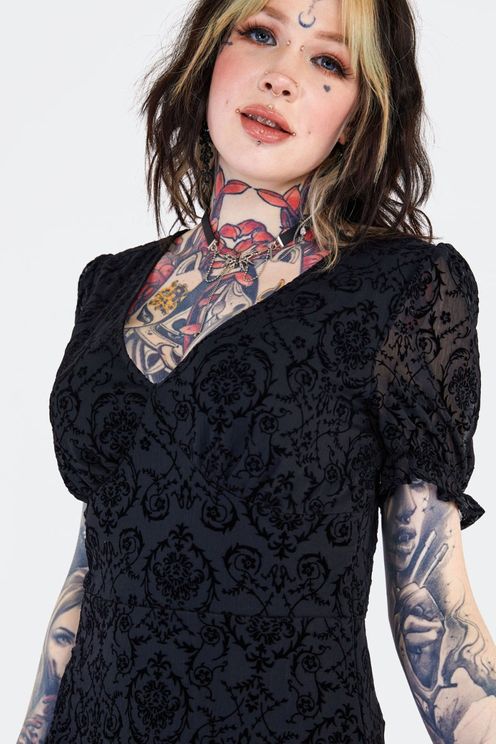 Devore Ruffle Hem Gothic jurk - Babashope - 5