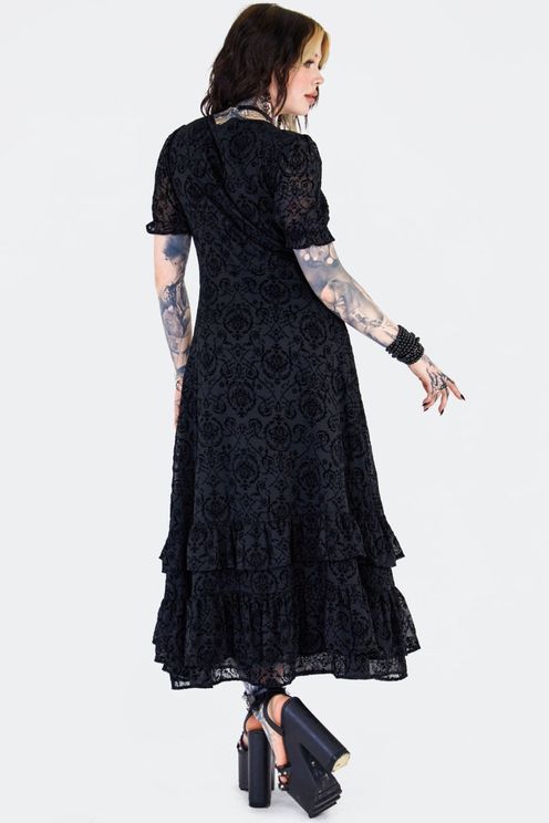 Devore Ruffle Hem Gothic jurk - Babashope - 5