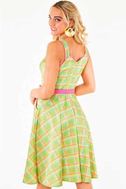 Vita 1950s Rainbow Green Tartan Swing Dress - Babashope - 6