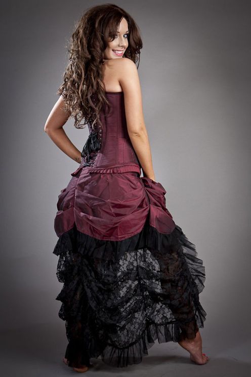 Elvira long skirt burgundy taffeta - Babashope - 3