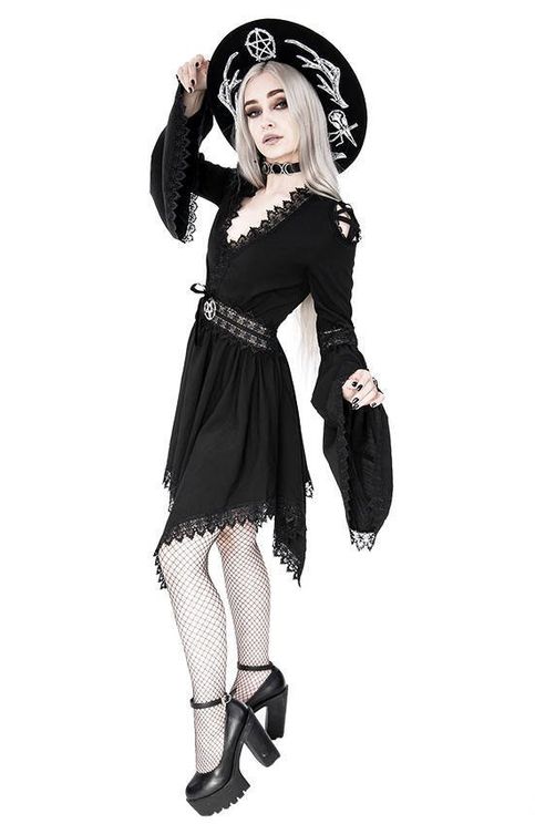 Lace tim spectre tunic gothic dress bell sleeves - Babashope - 10