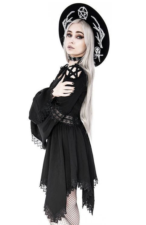 Lace tim spectre tunic gothic dress bell sleeves - Babashope - 10