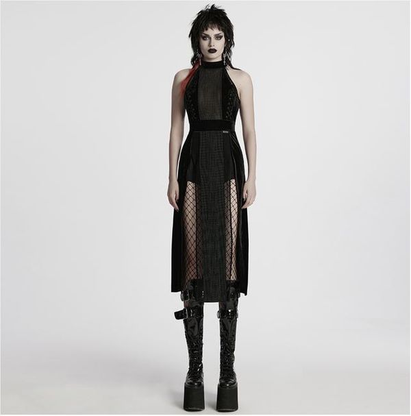 Punk Rave WQ-825LQF velvet & mesh long dress - Babashope - 6
