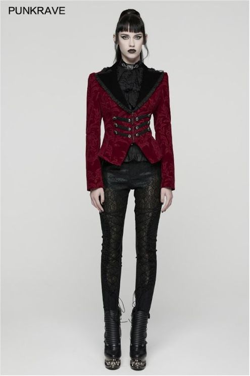 Goth vintage print coat rood - Babashope - 9