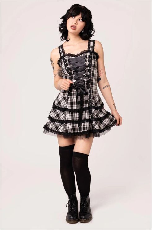 Hell bunny harley tartan dress zwart/wit - Babashope - 4