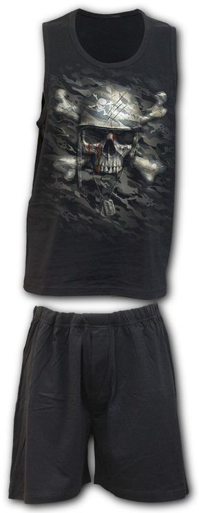 CAMO-SKULL - 4-delige goth & metal stijl pyjama - Babashope - 4