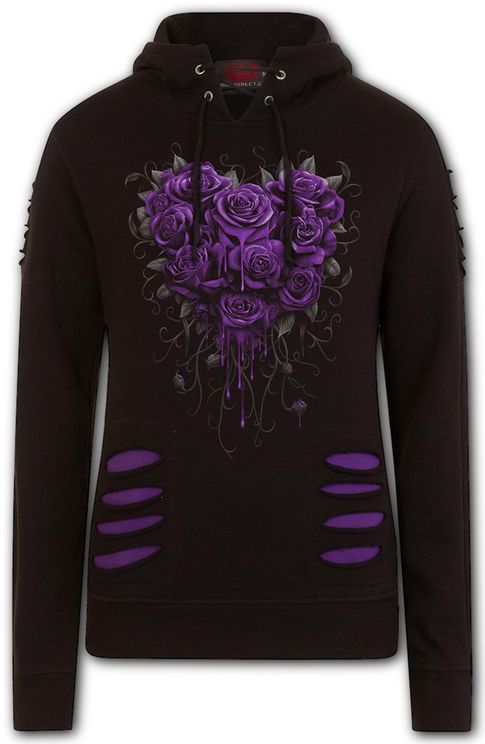 Bleeding heart Large hood ripped hoody (purple-black) - Babashope - 2