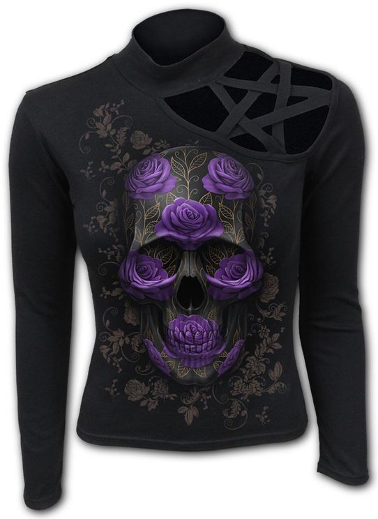 Ornate skull pentagram longsleeve top - Babashope - 3