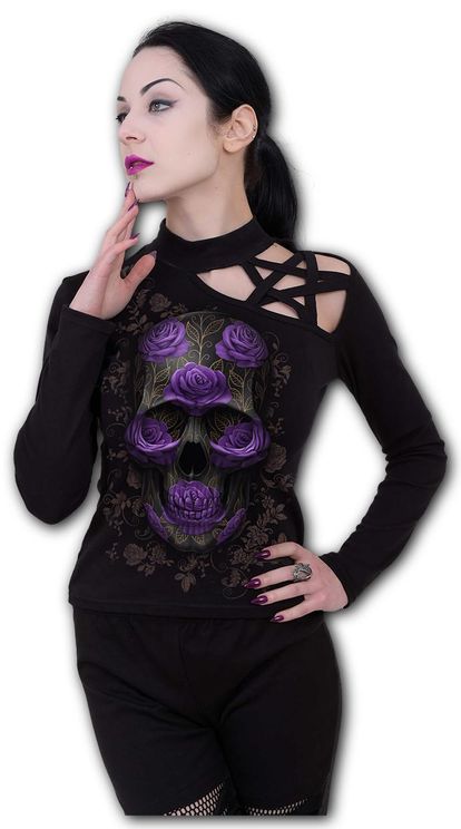 Ornate skull pentagram longsleeve top - Babashope - 3