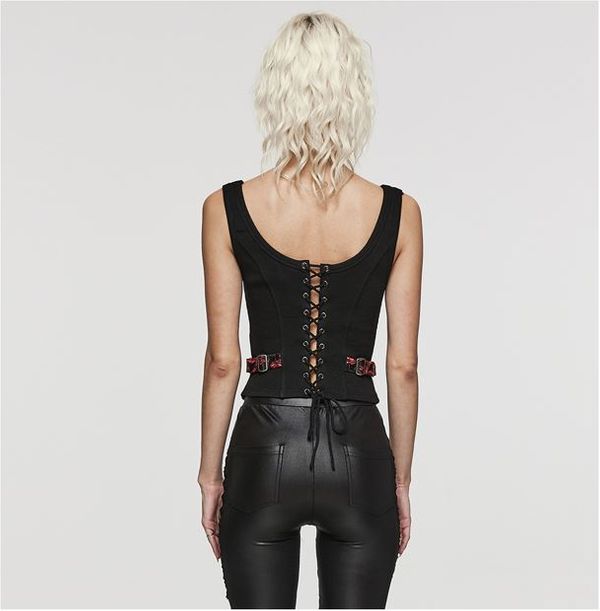 Steampunk jacquard corset top Zwart/rood - Babashope - 8