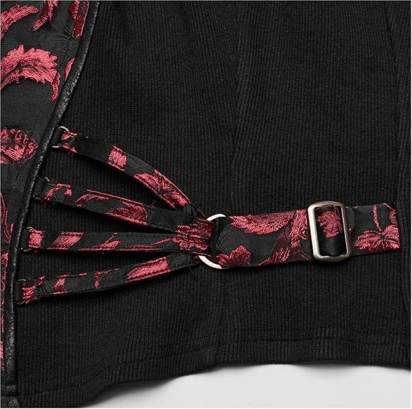 Steampunk jacquard corset top Zwart/rood - Babashope - 8