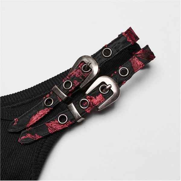 Steampunk jacquard corset top Zwart/rood - Babashope - 8