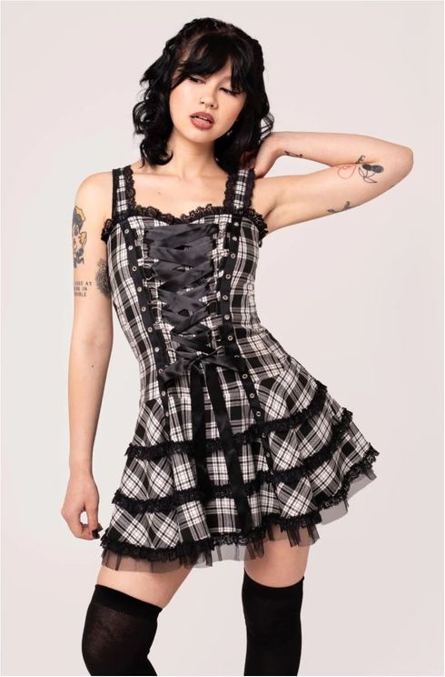 Hell bunny harley tartan dress zwart/wit - Babashope - 4