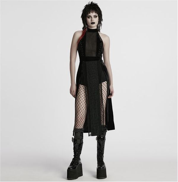 Punk Rave WQ-825LQF velvet & mesh long dress - Babashope - 6