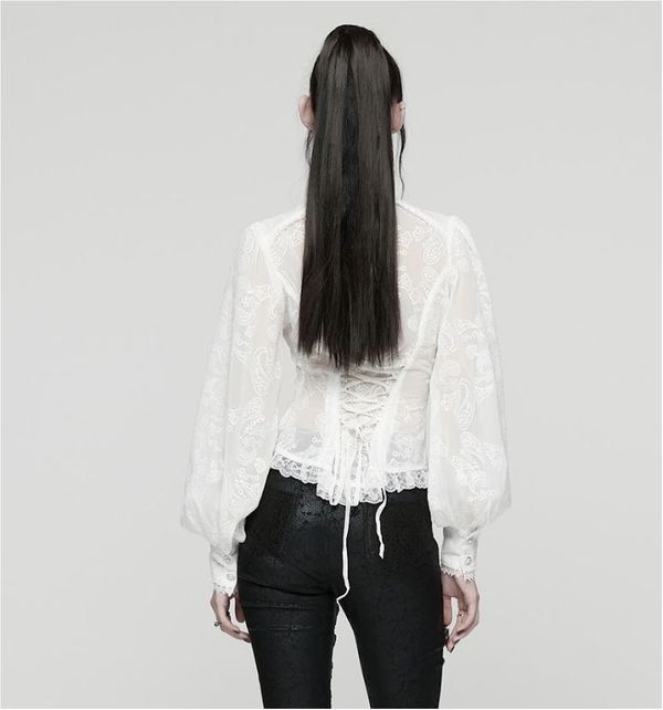 Wit geborduurde chiffon blouse - Babashope - 7