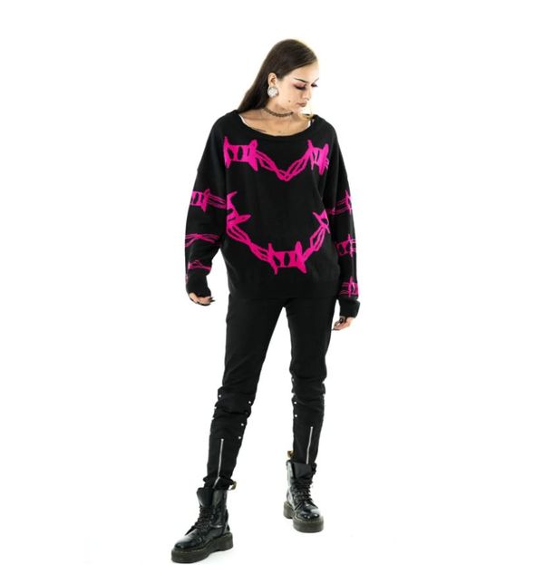Heartless Barbed wire heart jumper zwart/pink - Babashope - 9