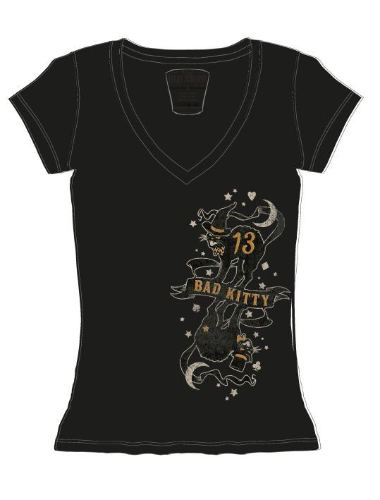 Bad kitty v-nek Girlie T-shirt Lucky13 - Babashope - 2