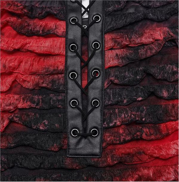 Punkrave Grunge ruffled tie-dyed jurk (red) - Babashope - 7