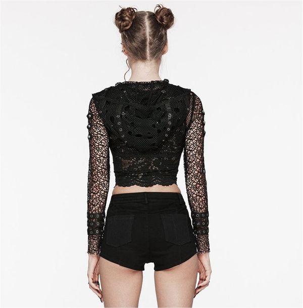 Punkrave kunstlederen mesh jacket met capuchon - Babashope - 8