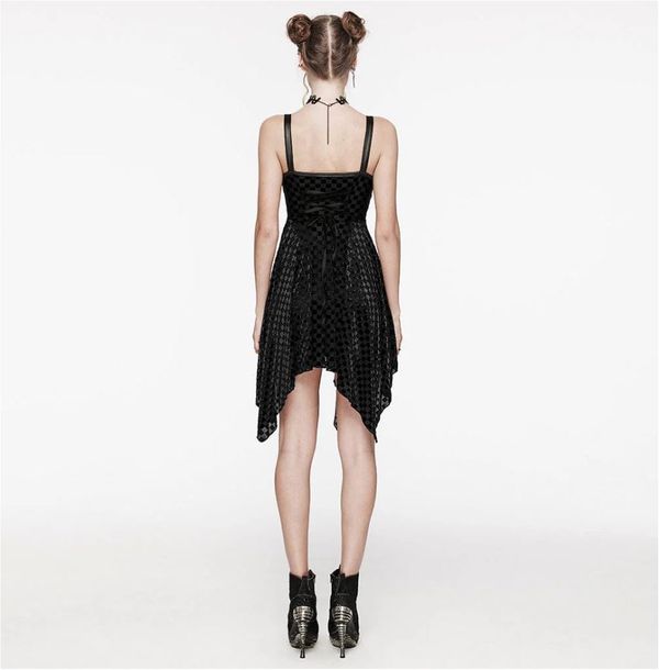 Punkrave Gothic Irregular Plunging Plaid Slip Dress  - Babashope - 8