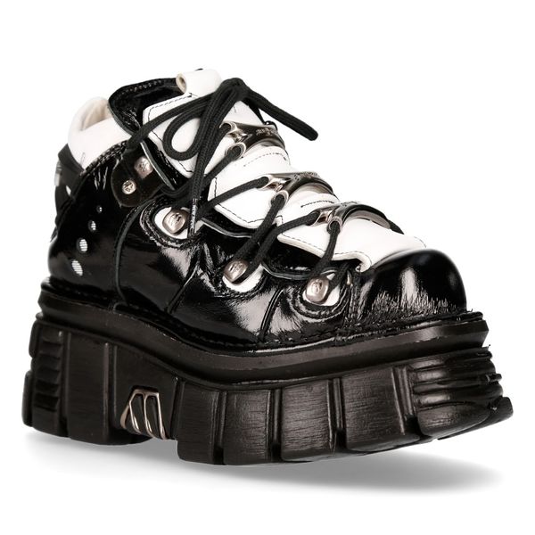 Newrock M-106-S55 Zwart-wit nappa lederen tower boots - Babashope - 9
