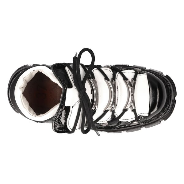 Newrock M-106-S55 Zwart-wit nappa lederen tower boots - Babashope - 9