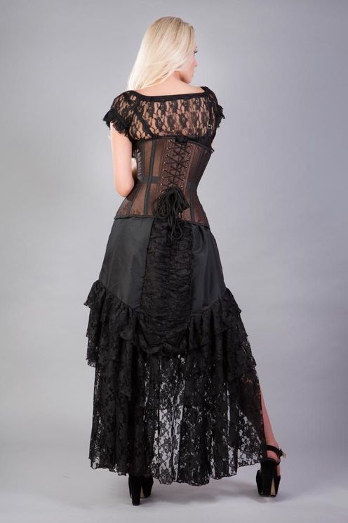 Morgana onderborst korset in bruin tafetta & zwarte belijning - Babashope - 3