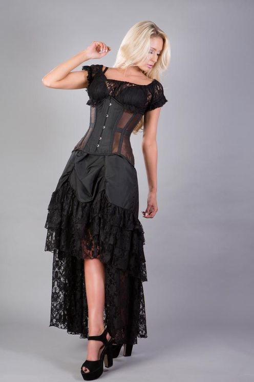 Morgana onderborst korset in bruin tafetta & zwarte belijning - Babashope - 3