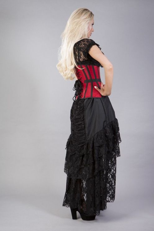 Morgana onder-borst steel boned corset Red&black taffeta - Babashope - 4