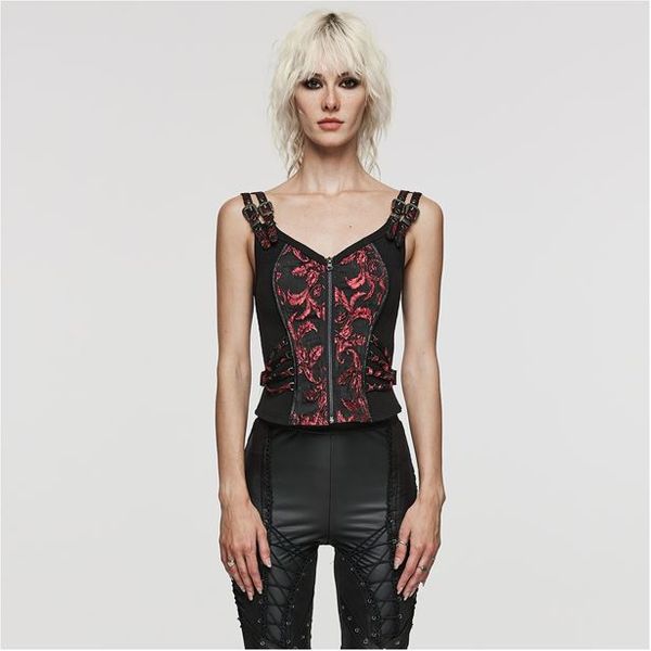 Steampunk jacquard corset top Zwart/rood - Babashope - 8
