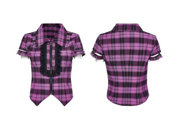 Punkrave Cher Plaid Shirt (violet & zwart) - Babashope - 7