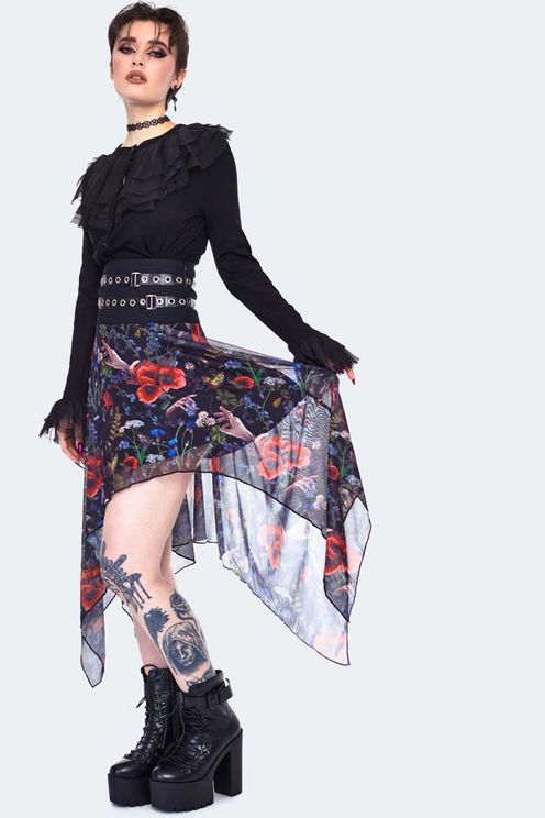 Jawbreaker Night Meadow Asymmetrical Mesh Skirt - Babashope - 5