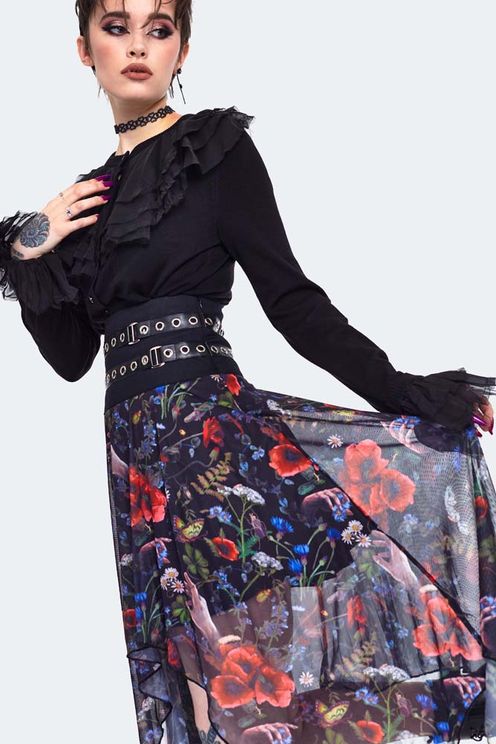 Jawbreaker Night Meadow Asymmetrical Mesh Skirt - Babashope - 5